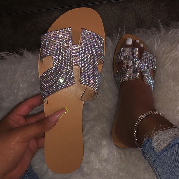 Last Size 6 💎Nude Rhinestone Embellished Sandals - Picture 3 of 8